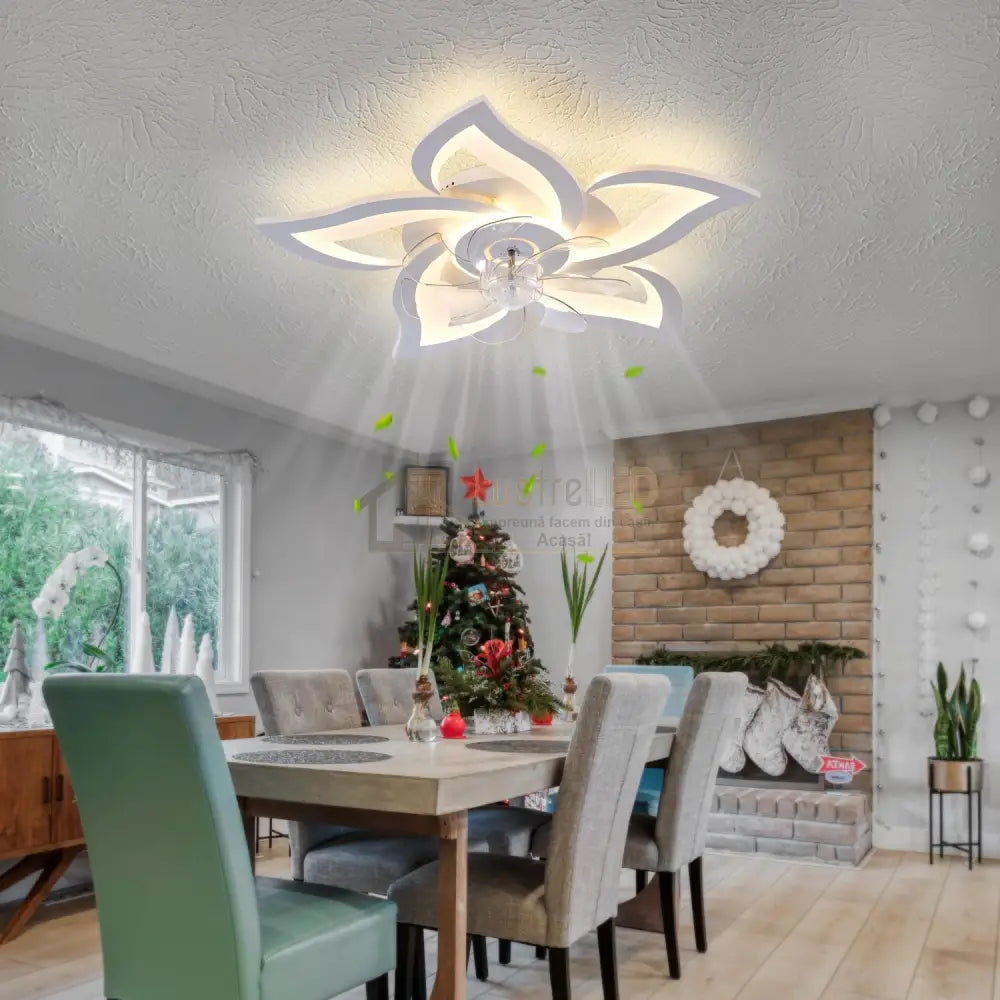 Lustra Led Narcisse Cu Ventilator Si Telecomanda Echivalent 400W Ceiling Light With Fan