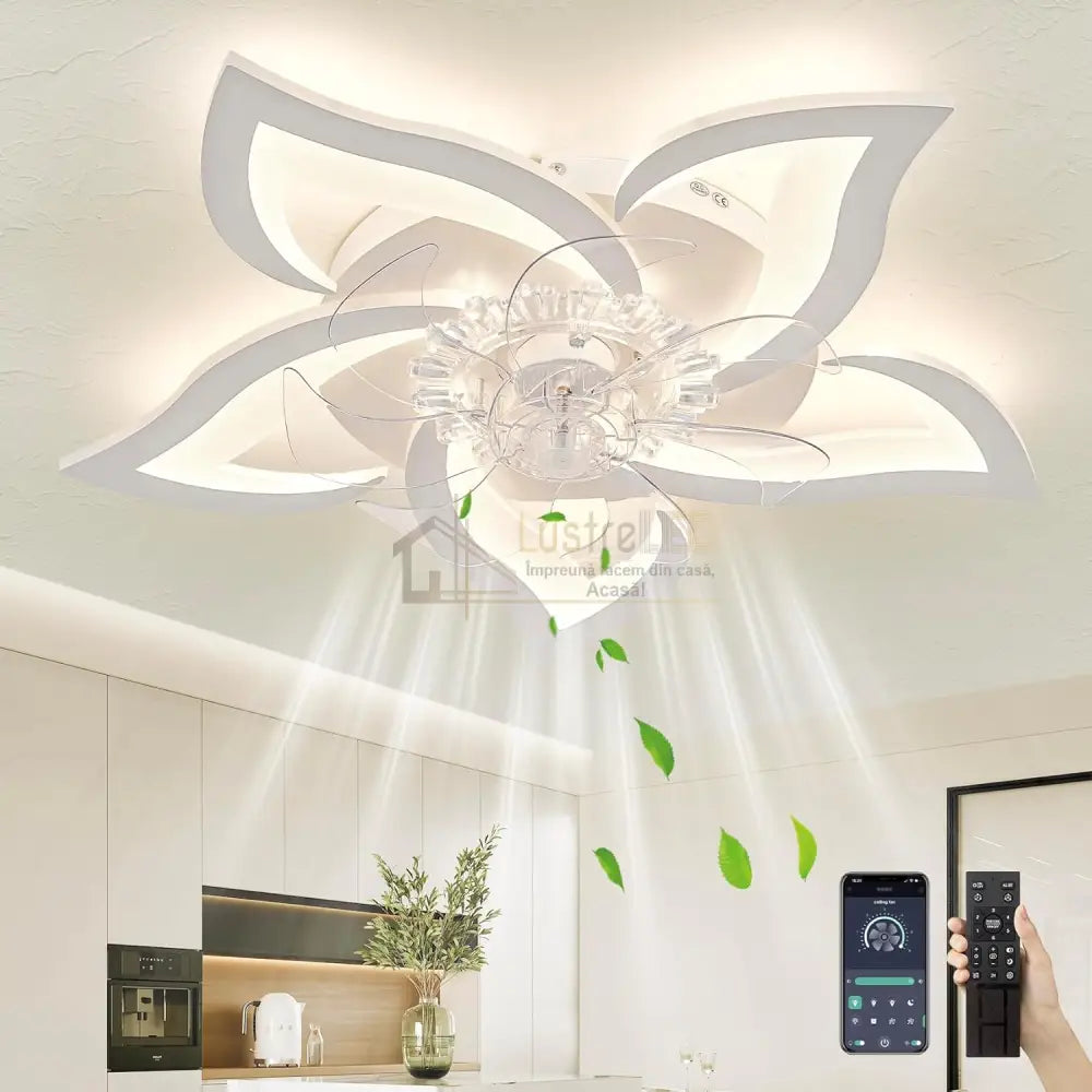 Lustra Led Narcisse Cu Ventilator Si Telecomanda Echivalent 400W Ceiling Light With Fan