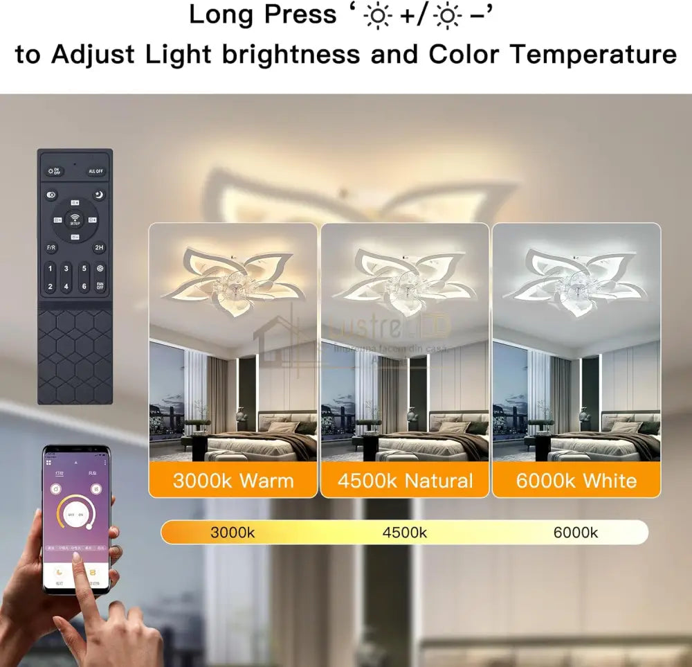 Lustra Led Narcisse Cu Ventilator Si Telecomanda Echivalent 400W Ceiling Light With Fan