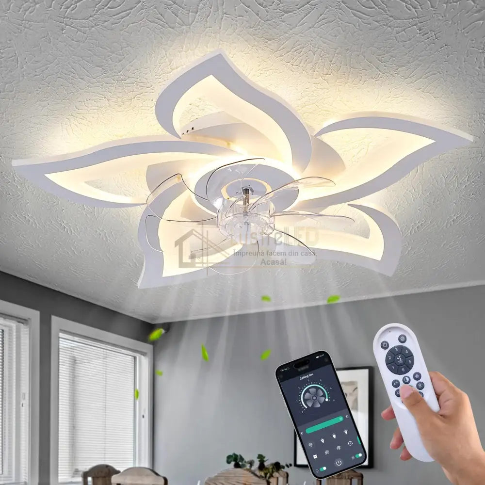 Lustra Led Narcisse Cu Ventilator Si Telecomanda Echivalent 400W Ceiling Light With Fan