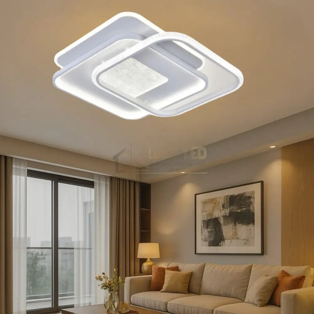 Lustra LED NOLTO Square 3 Functii Echivalent 900W Telecomanda ALBA / SQUARE DESIGN / 50CM Lighting Fixtures