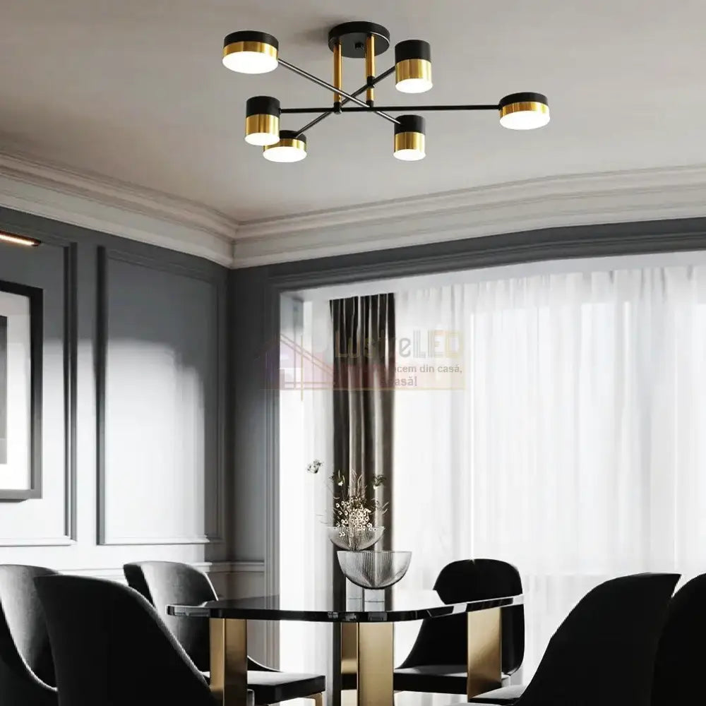 Lustra LED Nordic Style Darko Echivalent 400W Telecomanda MINIMALIST DESIGN / NEGRU + AURIU led ceiling light