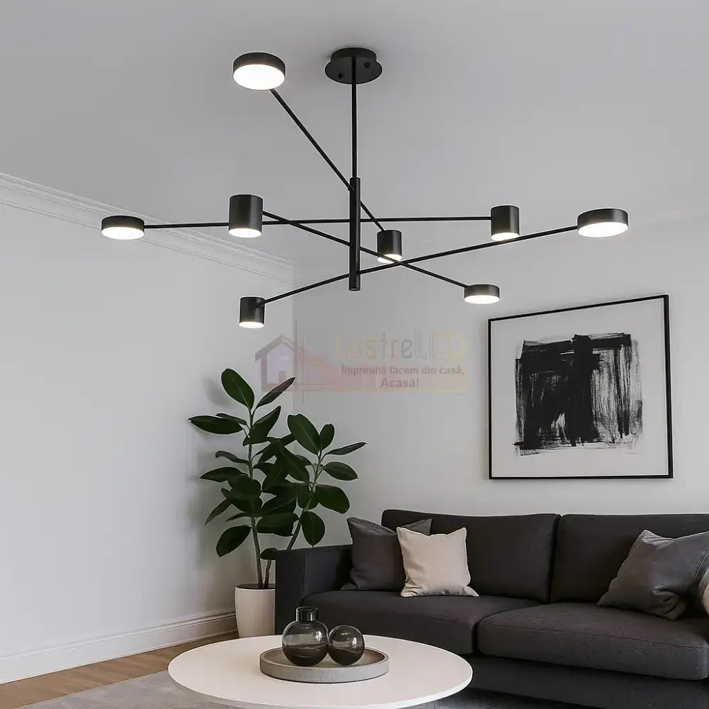 Lustra LED Suspendata Zeyra Black Echivalent 1000W Telecomanda Lighting Fixtures