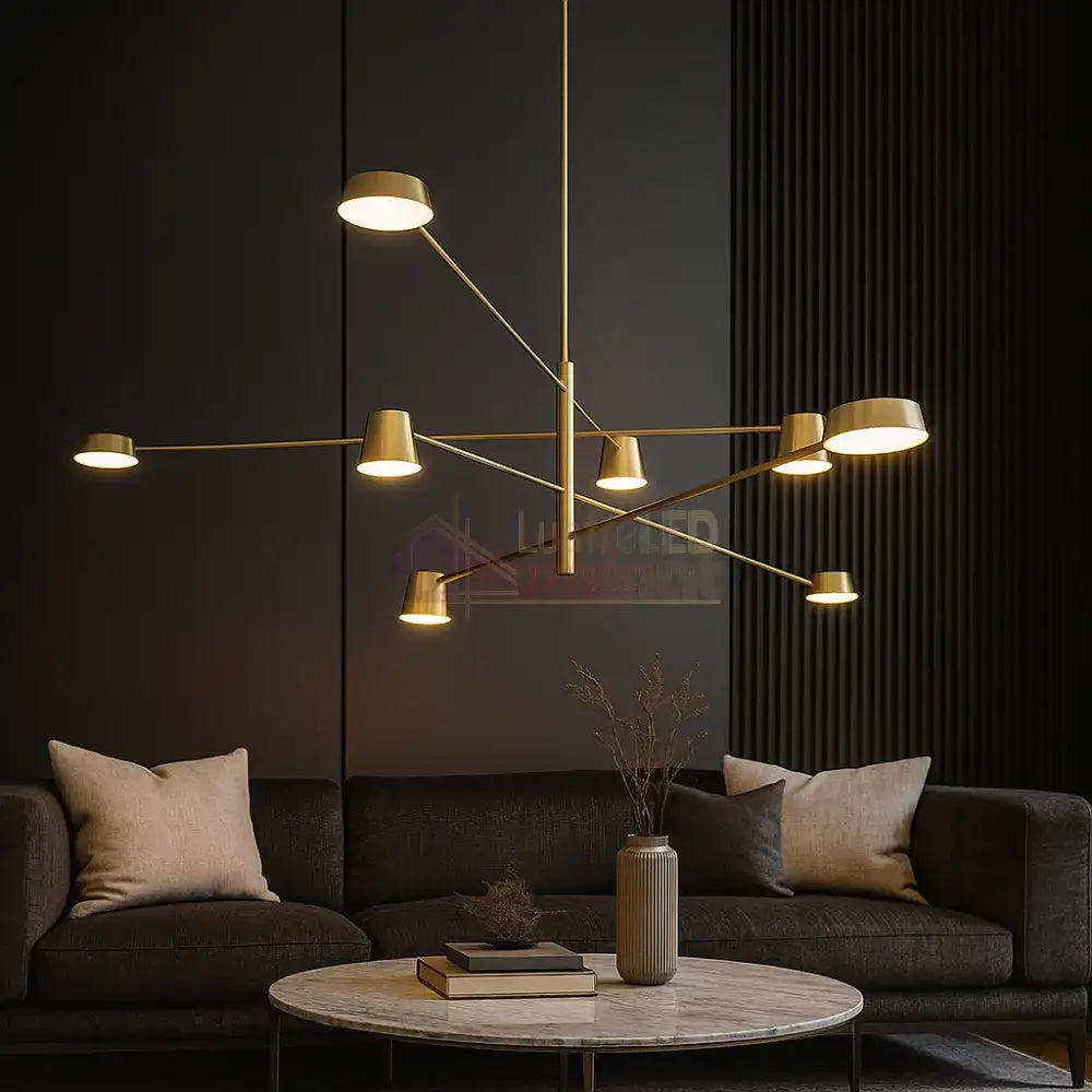 Lustra LED Suspendata Zeyra Gold Echivalent 1000W Telecomanda Lighting Fixtures