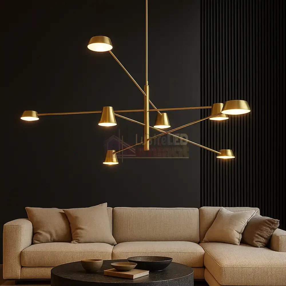Lustra LED Suspendata Zeyra Gold Echivalent 1000W Telecomanda Lighting Fixtures