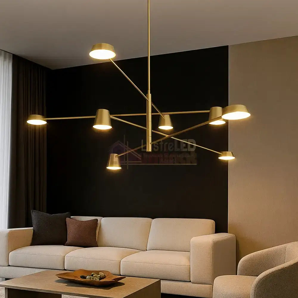 Lustra LED Suspendata Zeyra Gold Echivalent 1000W Telecomanda Lighting Fixtures