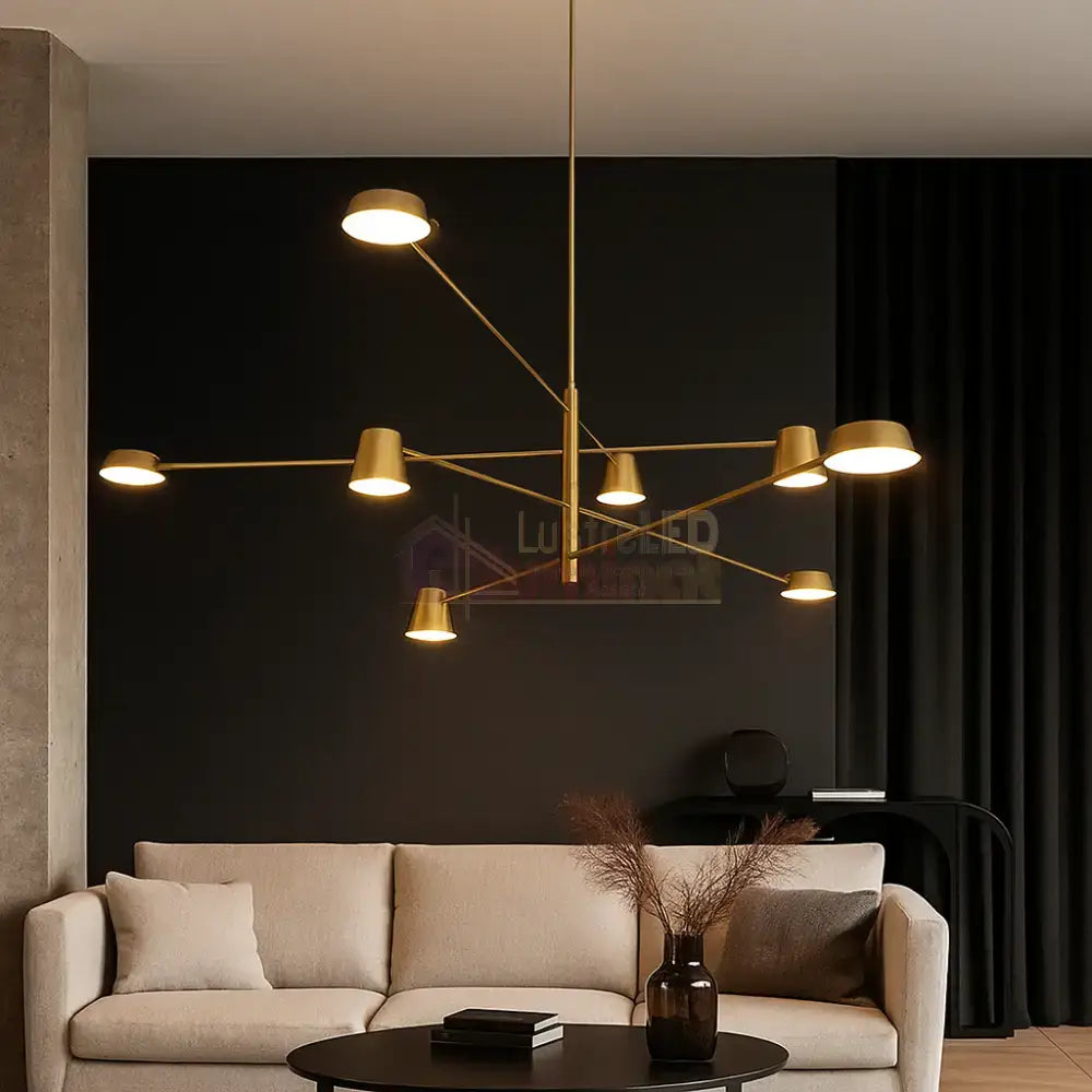 Lustra LED Suspendata Zeyra Gold Echivalent 1000W Telecomanda Lighting Fixtures
