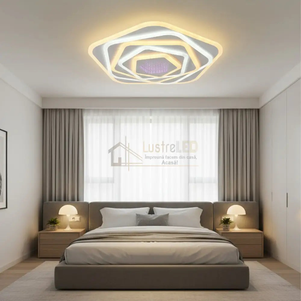Lustra LED Pentagon RGB Echivalent 800W Telecomanda Lighting Fixtures