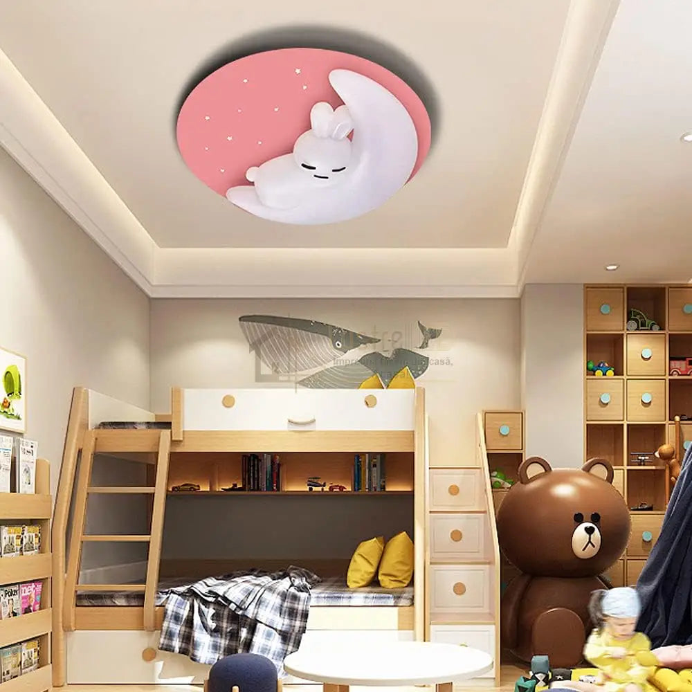 Lustra Led Pink Sleepy Bunny Echivalent 300W Telecomanda Lighting Fixtures