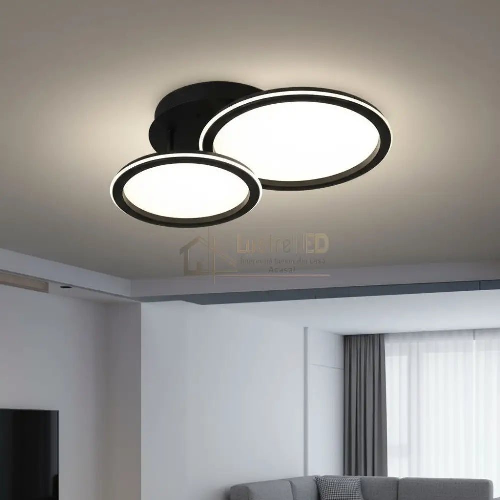 Lustra LED Polin 2 BLACK CIRCLE 300W Telecomanda NEAGRA Lighting Fixtures