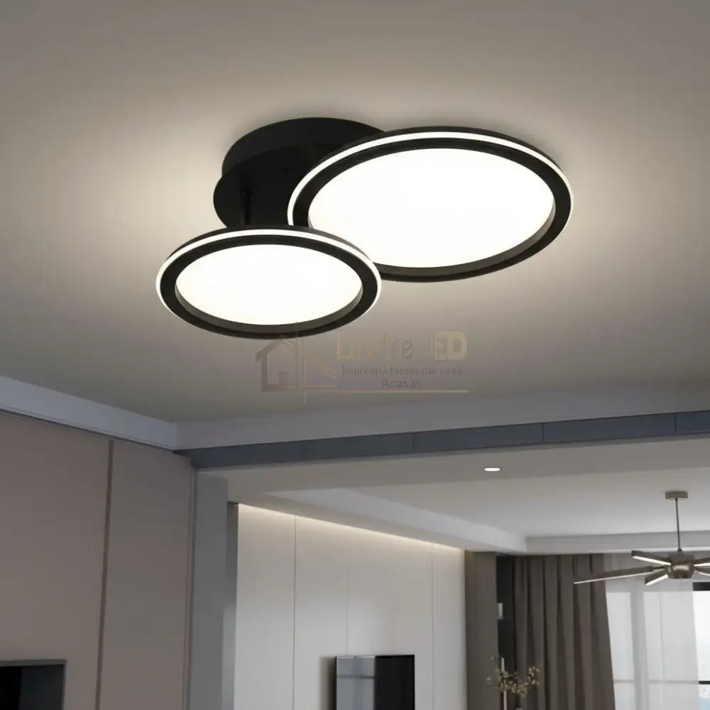 Lustra LED Polin 2 BLACK CIRCLE 300W Telecomanda NEAGRA Lighting Fixtures
