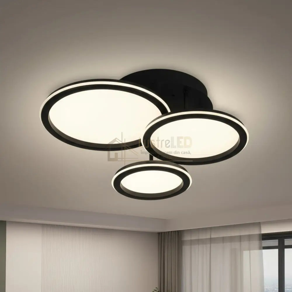 Lustra LED Polin 3 BLACK CIRCLE Echivalent 510W Telecomanda NEAGRA Lighting Fixtures
