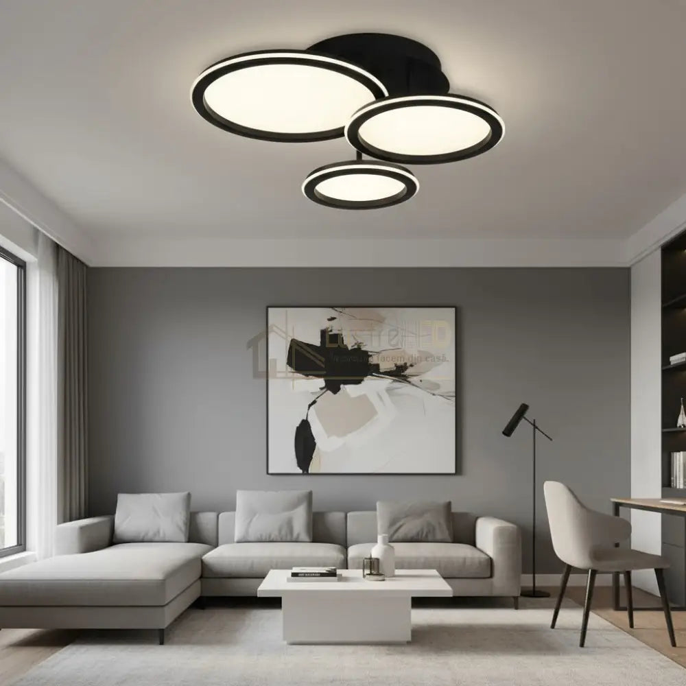 Lustra LED Polin 3 BLACK CIRCLE Echivalent 510W Telecomanda NEAGRA Lighting Fixtures