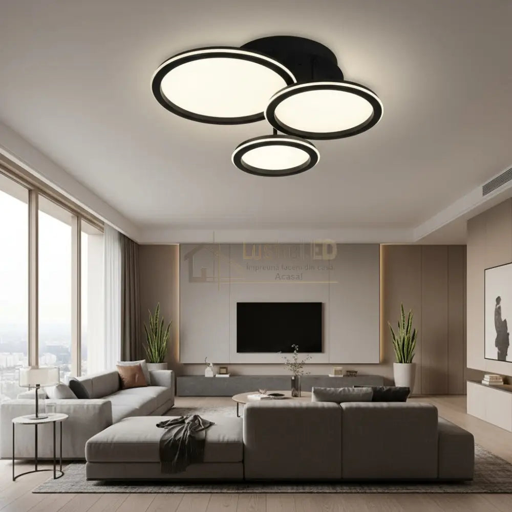 Lustra LED Polin 3 BLACK CIRCLE Echivalent 510W Telecomanda NEAGRA Lighting Fixtures
