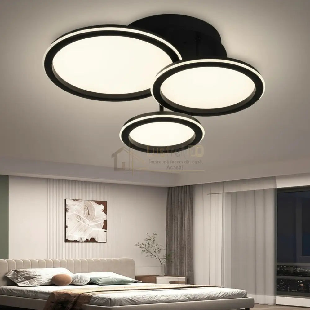 Lustra LED Polin 3 BLACK CIRCLE Echivalent 510W Telecomanda NEAGRA Lighting Fixtures