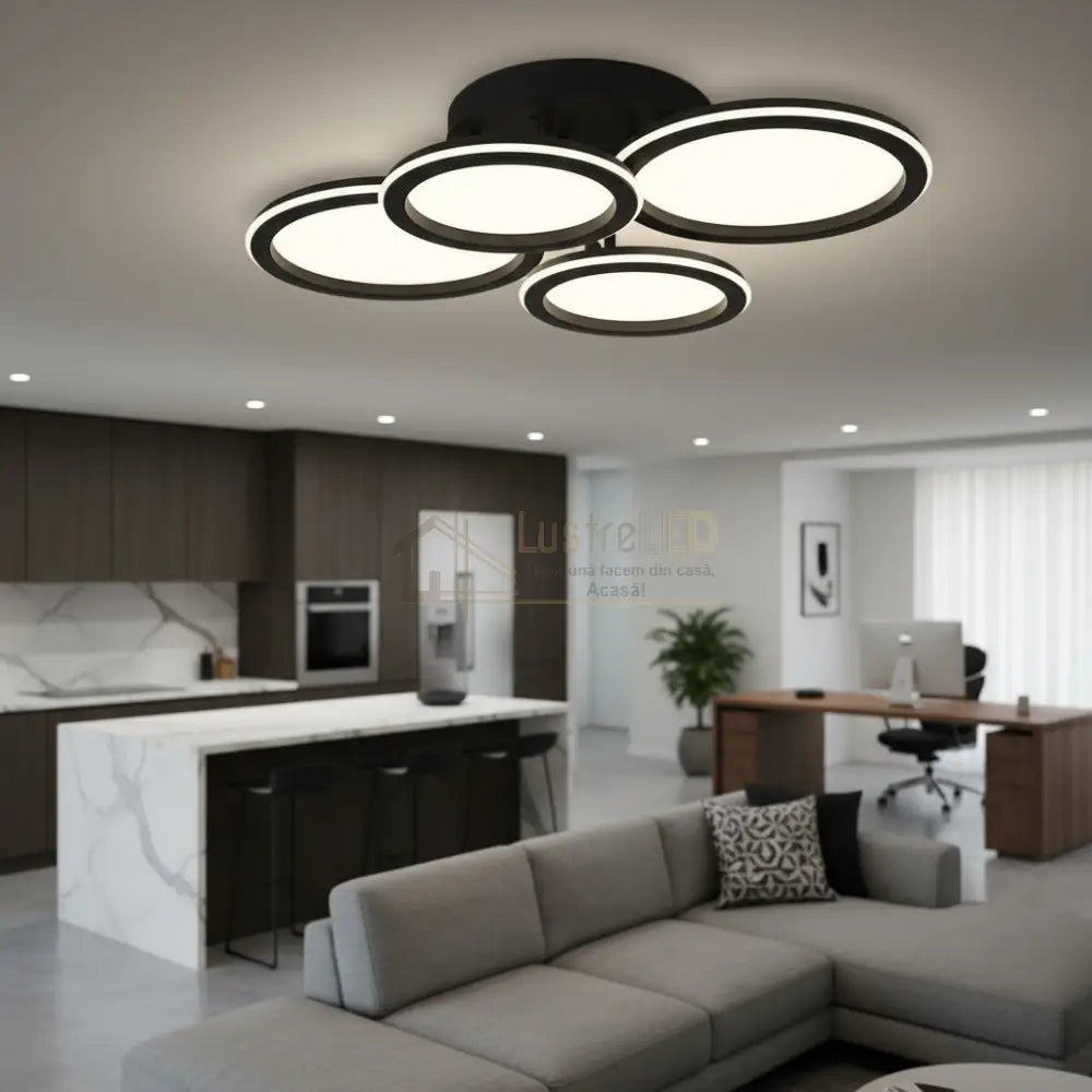 Lustra LED Polin 4 BLACK CIRCLE Echivalent 600W Telecomanda NEAGRA Lighting Fixtures
