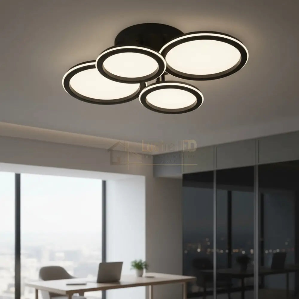 Lustra LED Polin 4 BLACK CIRCLE Echivalent 600W Telecomanda NEAGRA Lighting Fixtures