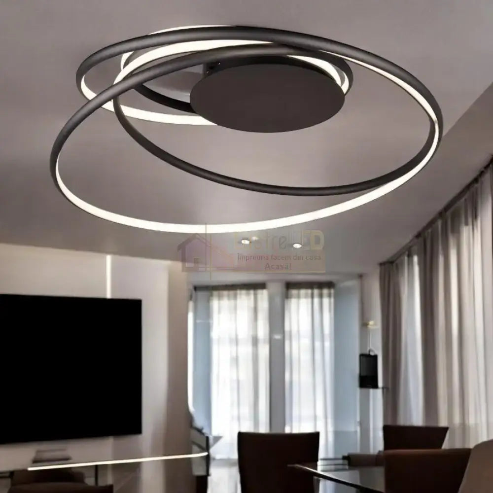 Lustra LED Premium NALA 3 lumini din buton Echivalent 700W CIRCLE DESIGN / NEAGRA / 72CM CEILING LIGHT