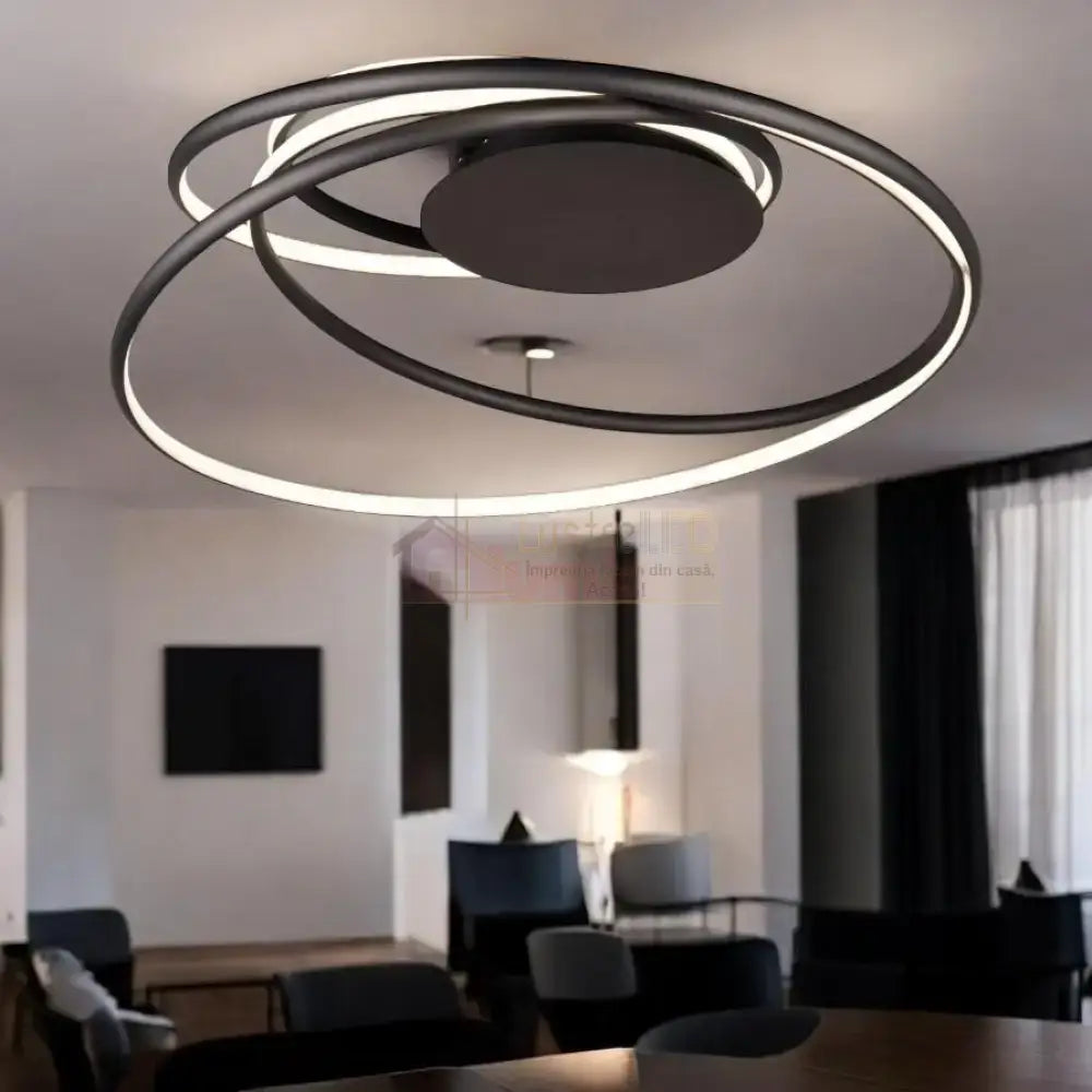 Lustra LED Premium NALA 3 lumini din buton Echivalent 700W CIRCLE DESIGN / NEAGRA / 72CM CEILING LIGHT