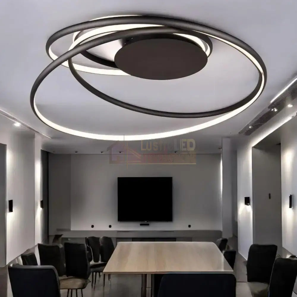 Lustra LED Premium NALA 3 lumini din buton Echivalent 700W CIRCLE DESIGN / NEAGRA / 72CM CEILING LIGHT
