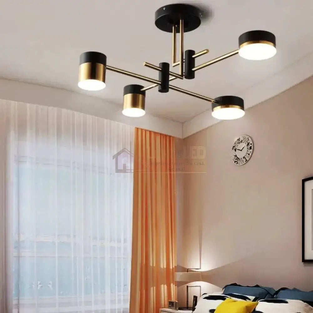 Lustra LED RAVENNA 2 + 2 Echivalent 300W Telecomanda NEGRU + AURIU / MINIMALIST DESIGN / 76CM Lighting Fixtures