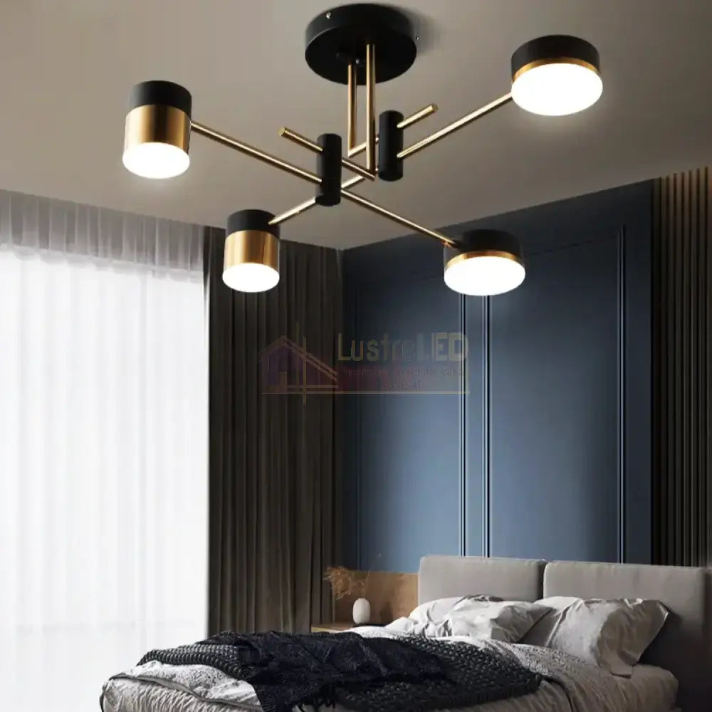 Lustra LED RAVENNA 2 + 2 Echivalent 300W Telecomanda NEGRU + AURIU / MINIMALIST DESIGN / 76CM Lighting Fixtures