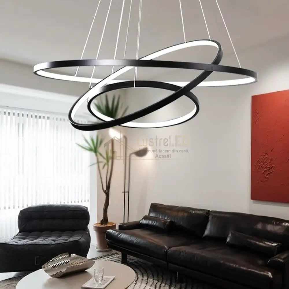 Lustra LED RGB-CCT AARON Black WIZ SMART Echivalent 1000W Telecomanda lustreled.ro