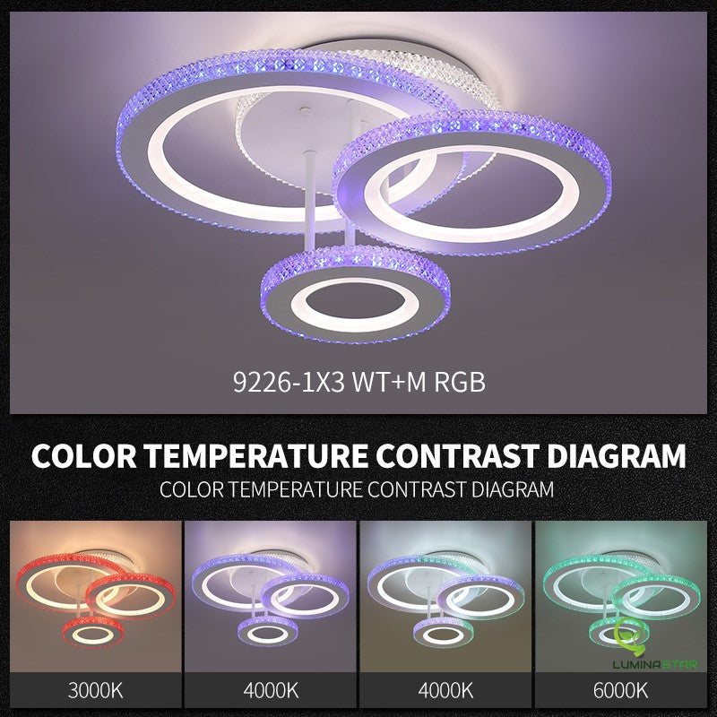 Lustra LED 100W 3 Cercuri RGB Digital Echivalent 300W Telecomanda