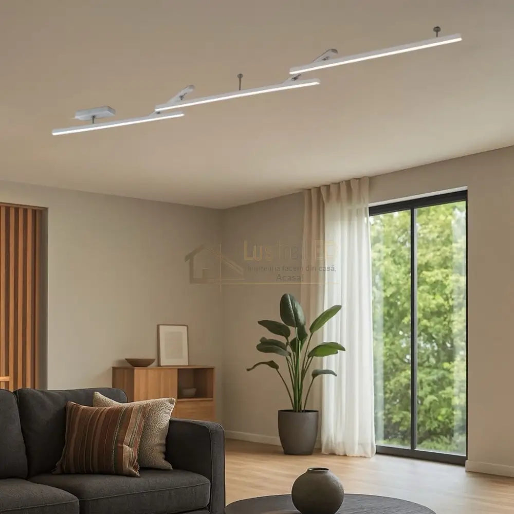 Lustra LED MELBY Reglabila Argintie 242cm Echivalent 350W lustreled.ro