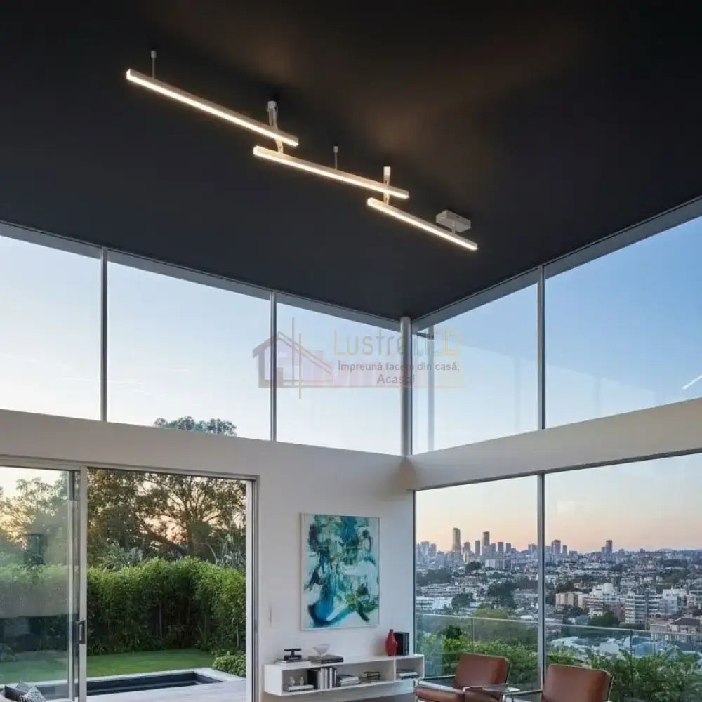 Lustra LED RGBW MELBY Reglabila Argintie 242cm Echivalent 300W Telecomanda 242CM / MINIMALIST DESIGN / ARGINTIE