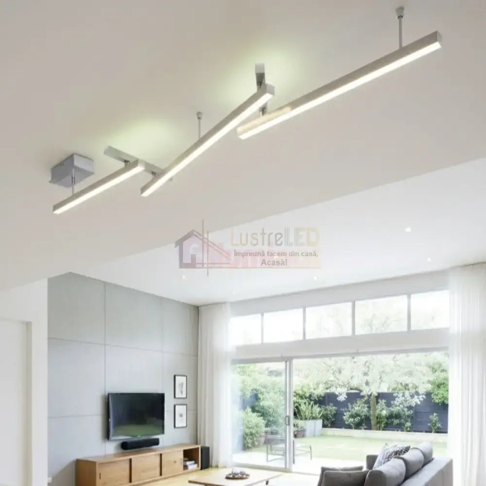 Lustra LED RGBW MELBY Reglabila Argintie 242cm Echivalent 300W Telecomanda 242CM / MINIMALIST DESIGN / ARGINTIE