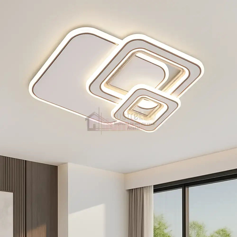 Lustra LED Saro Square White Echivalent 100W ALBA / SQUARE DESIGN / 40CM Lighting Fixtures