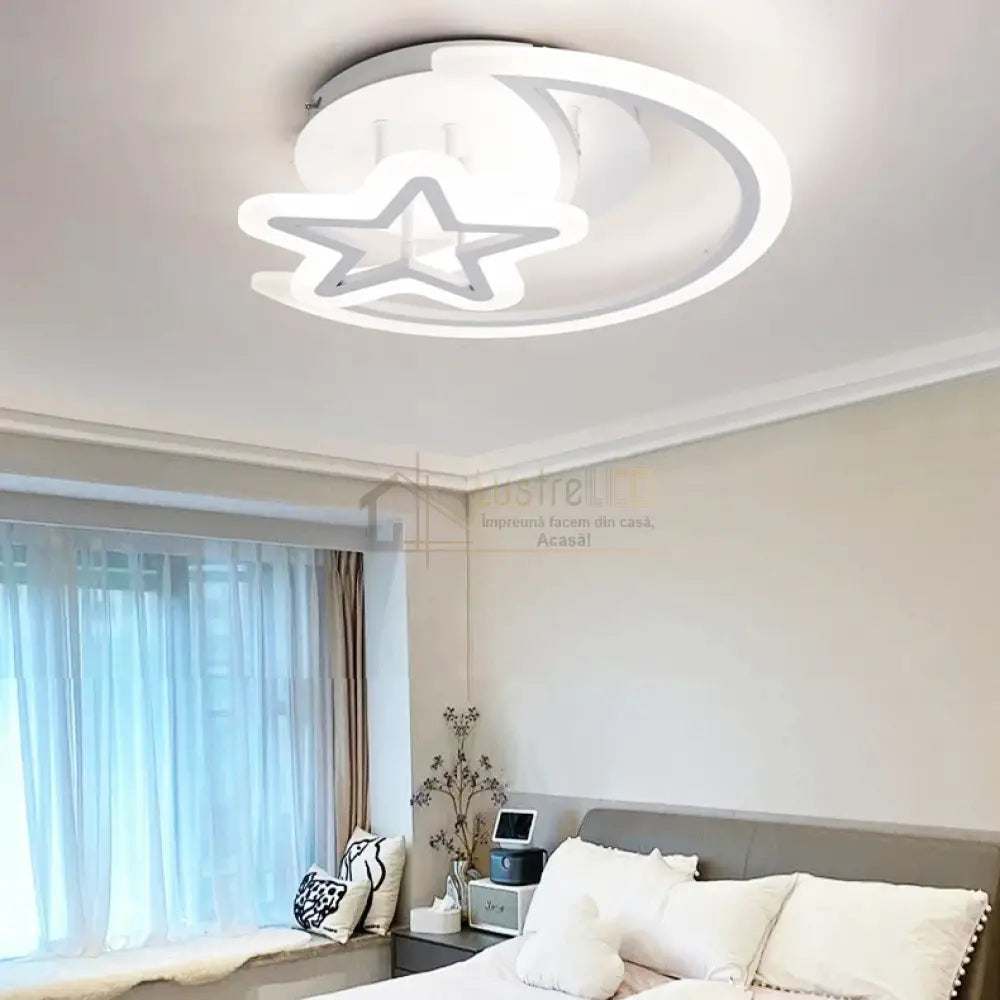 Lustra Led Semiluna Alba Echivalent 400W Telecomanda Lighting Fixtures