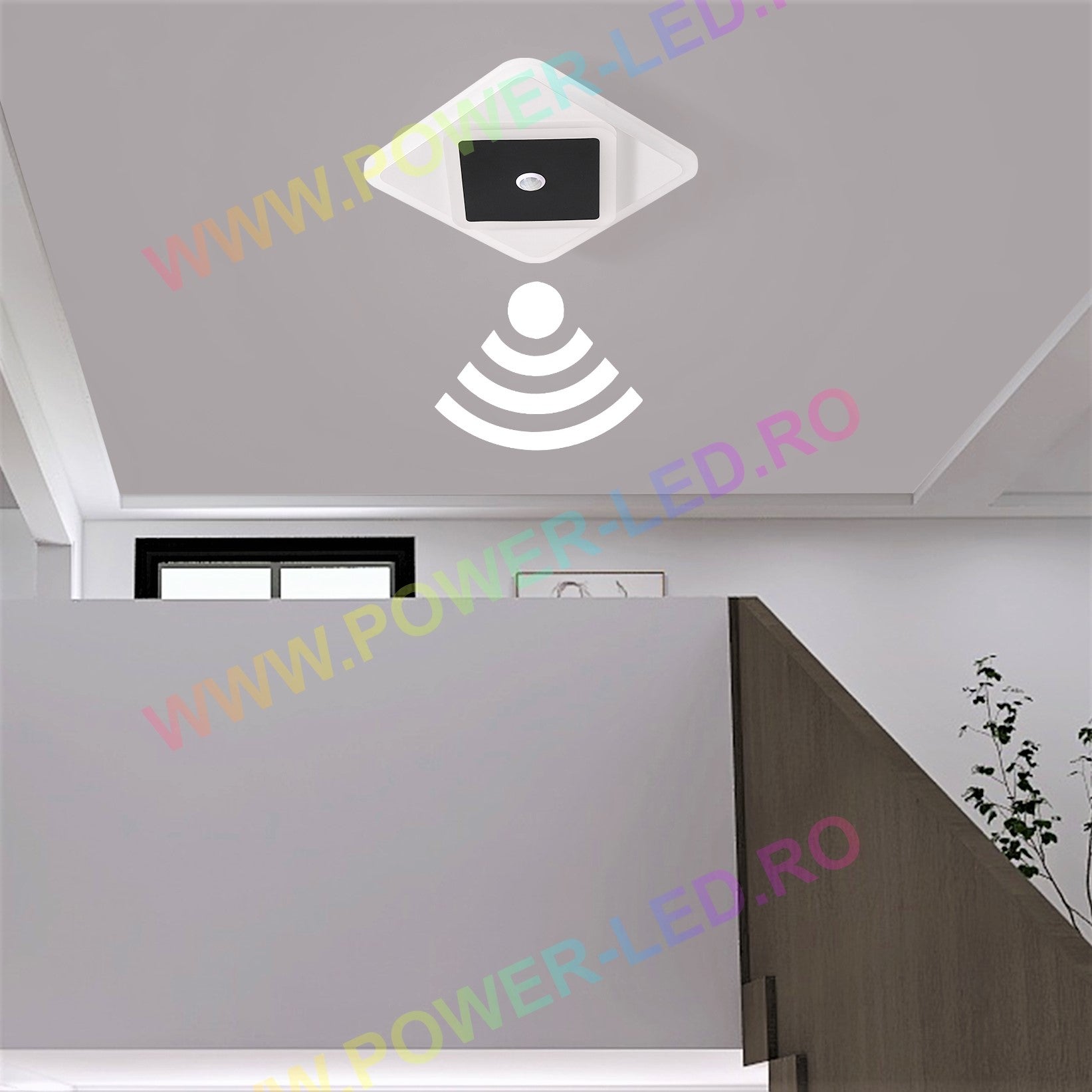 Lustra LED 30W Patrata Neagra cu Senzor Miscare Echivalent 200W