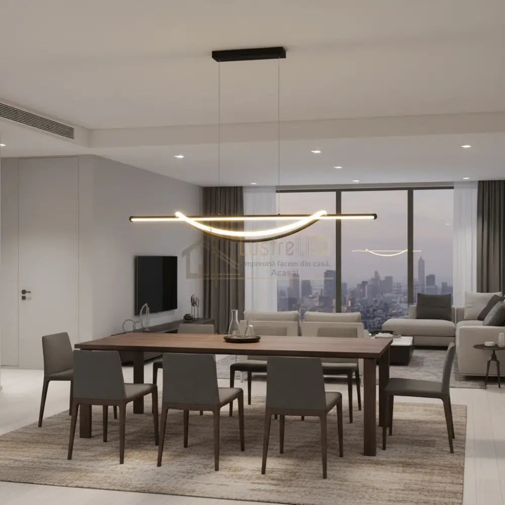 Lustra LED SIMA Suspendata Black Echivalent 500W Telecomanda Lighting Fixtures