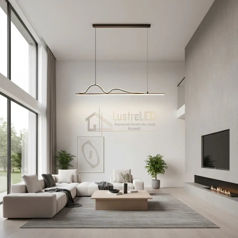 Lustra LED Snake Suspendata Black Echivalent 400W Telecomanda Lighting Fixtures