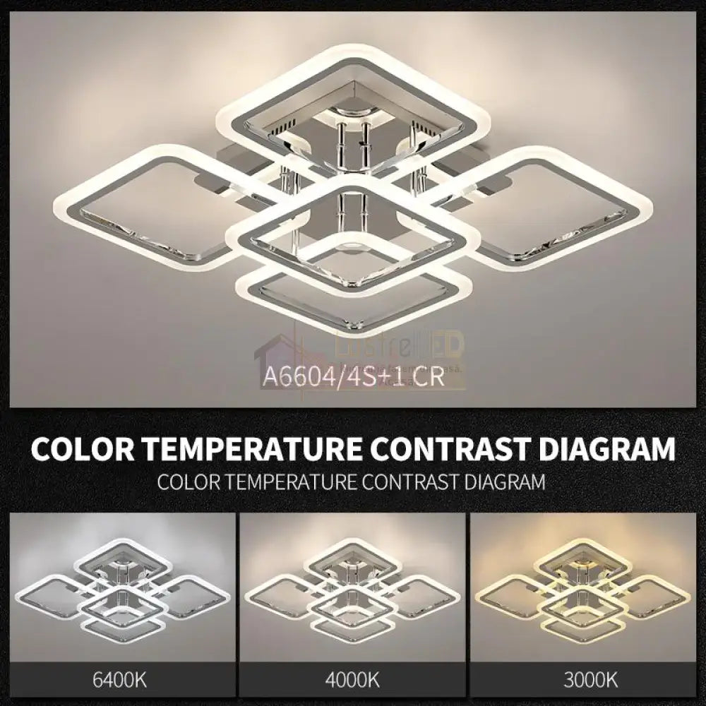 Lustra Led Square 4 + 1 Chrome 45Cm Telecomanda Echivalent 800W Lighting Fixtures