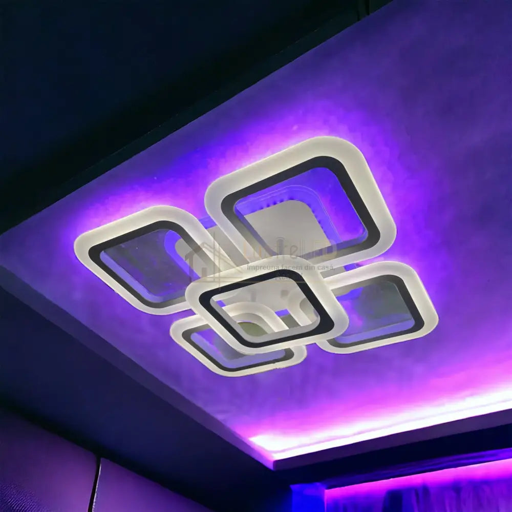 Lustra Led Square 4 + 1 Rgb Echivalent 400W 40Cm Telecomanda Lighting Fixtures