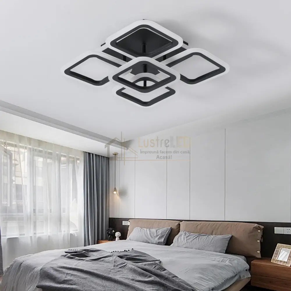 Lustra Led Square Black 4 + 1 Rgb Echivalent 400W Telecomanda Lighting Fixtures