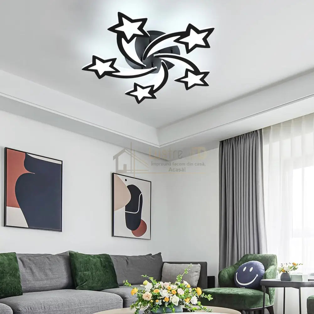 Lustra Led 160W Star Design Black Telecomanda Echivalent 600W Lighting Fixtures