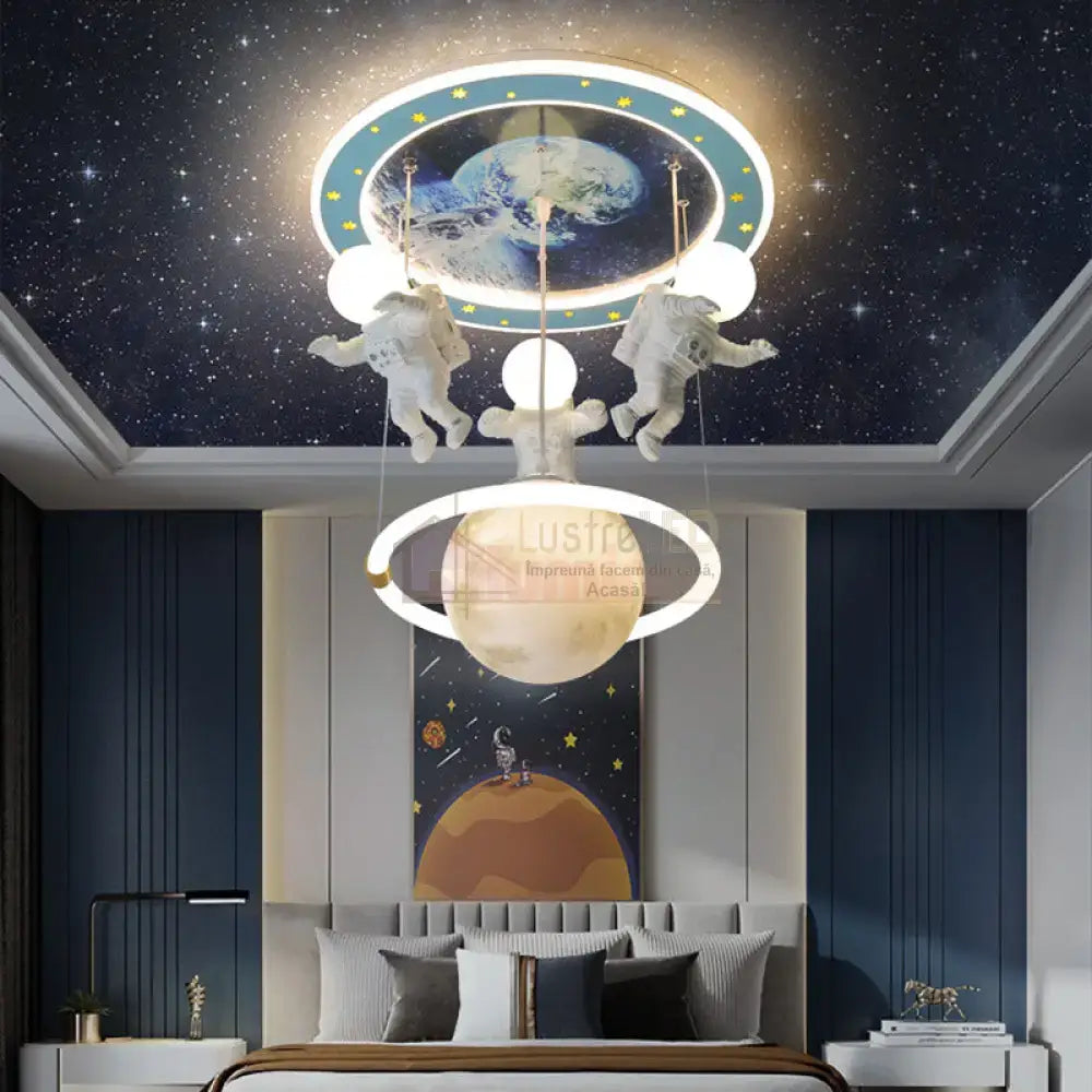 Lustra LED Suspendata 100W Astro Friends Telecomanda Echivalent 500W ALBASTRU / 50CM / KIDS Lighting Fixtures