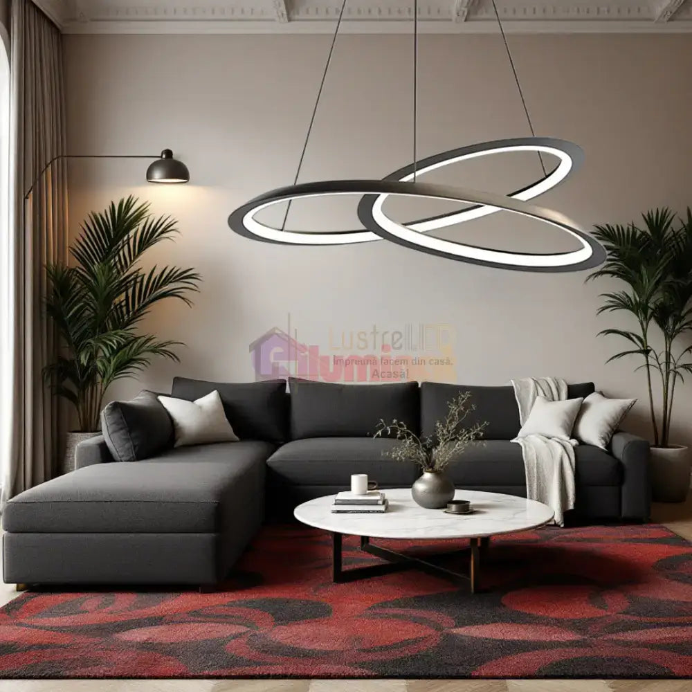 Lustra LED Suspendata 120W Lumea Black Telecomanda Echivalent 600W lustreled.ro