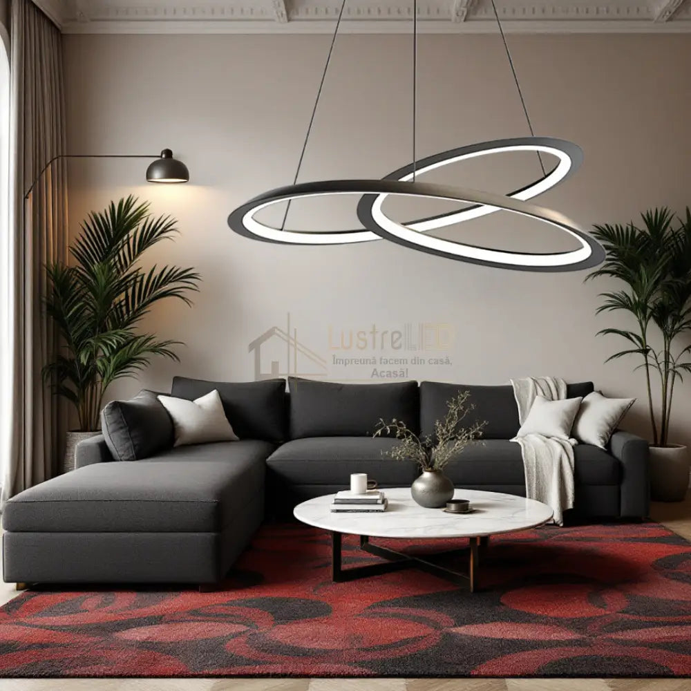 Lustra LED Suspendata 120W Lumea Black Telecomanda Echivalent 600W lustreled.ro