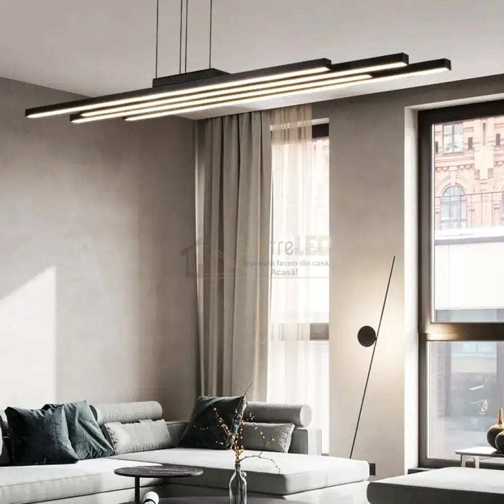 Lustra Led Suspendata 4 Linnes Black Echivalent 400W Telecomanda Lighting Fixtures