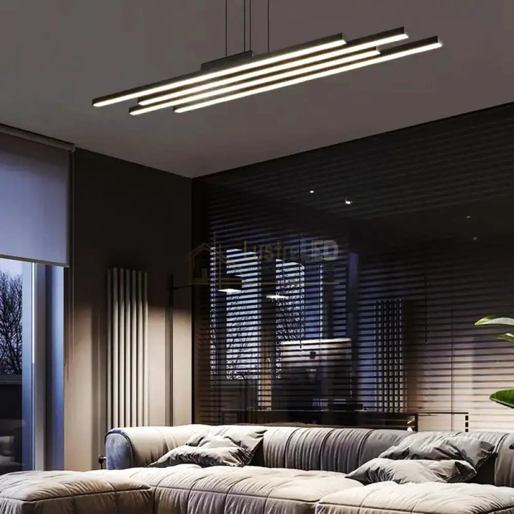 Lustra Led Suspendata 4 Linnes Black Echivalent 400W Telecomanda Lighting Fixtures