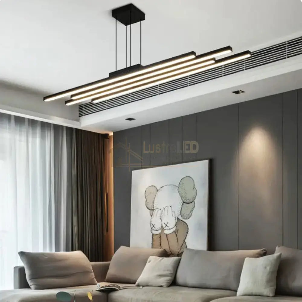 Lustra Led Suspendata 4 Linnes Black Echivalent 400W Telecomanda Lighting Fixtures