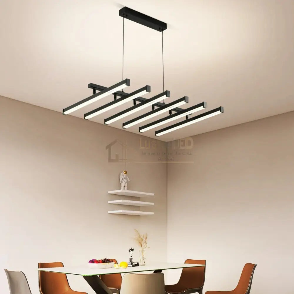 Lustra LED Suspendata 6 Linii Reglabile Black Echivalent 800W Telecomanda lustreled.ro