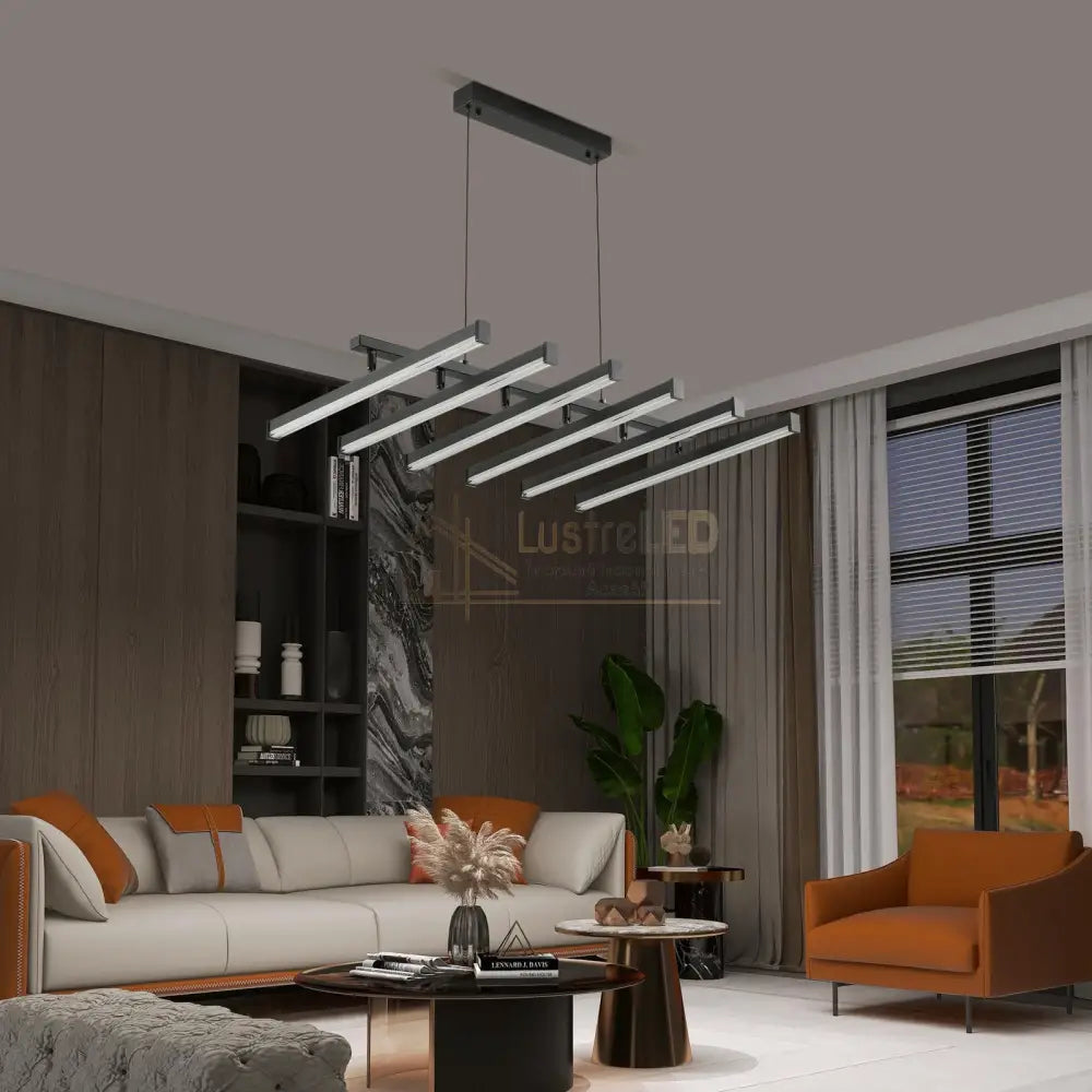 Lustra LED Suspendata 6 Linii Reglabile Black Echivalent 800W Telecomanda lustreled.ro
