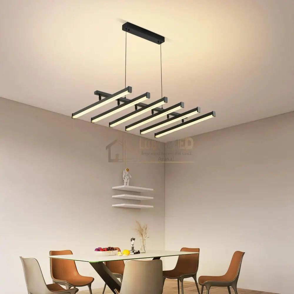 Lustra LED Suspendata 6 Linii Reglabile Black Echivalent 800W Telecomanda lustreled.ro