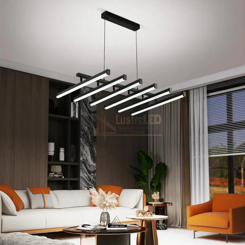 Lustra LED Suspendata 6 Linii Reglabile Black Echivalent 800W Telecomanda lustreled.ro